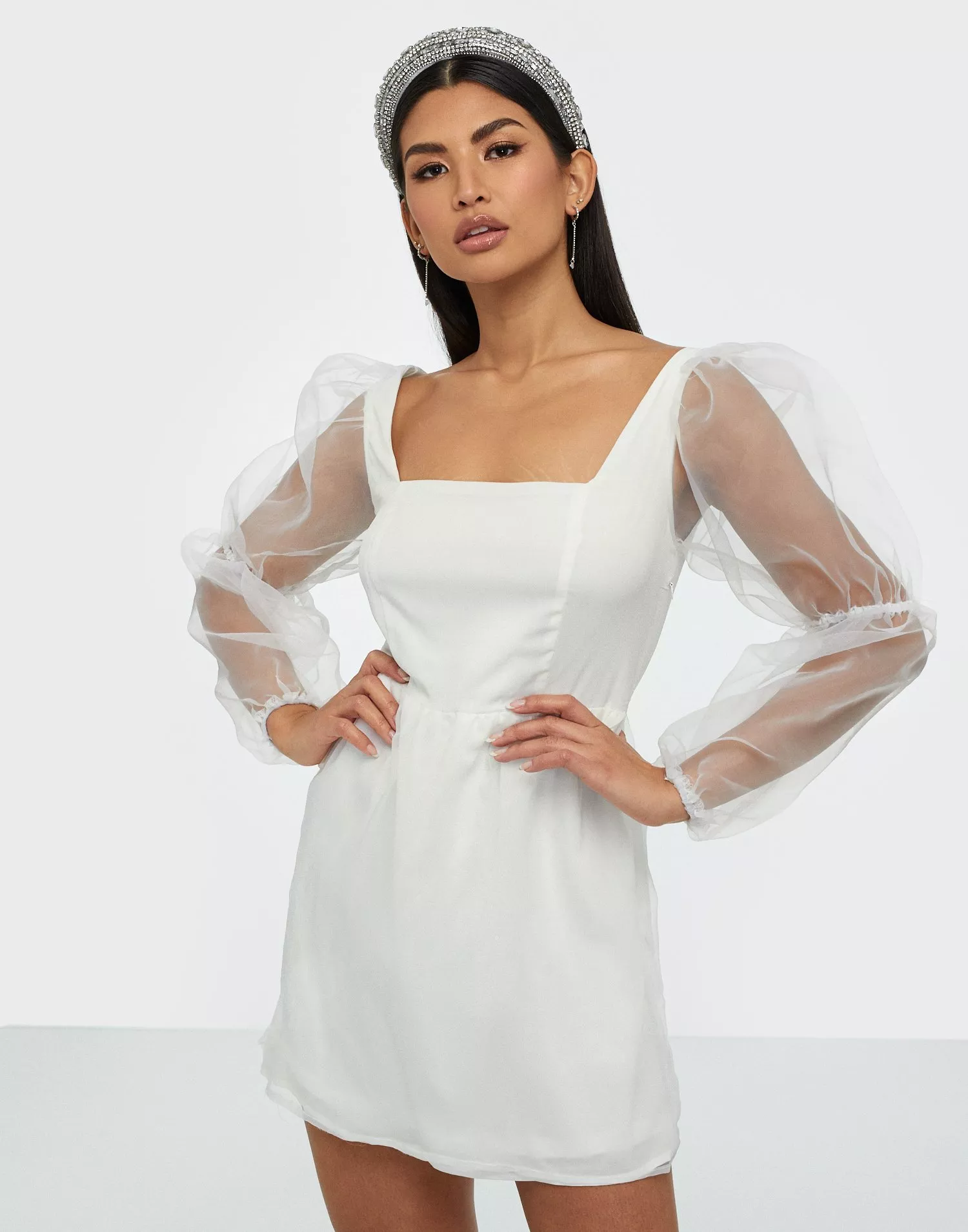 Buy Missguided Organza Puff Long Sleeve Dress - White | Nelly.com
