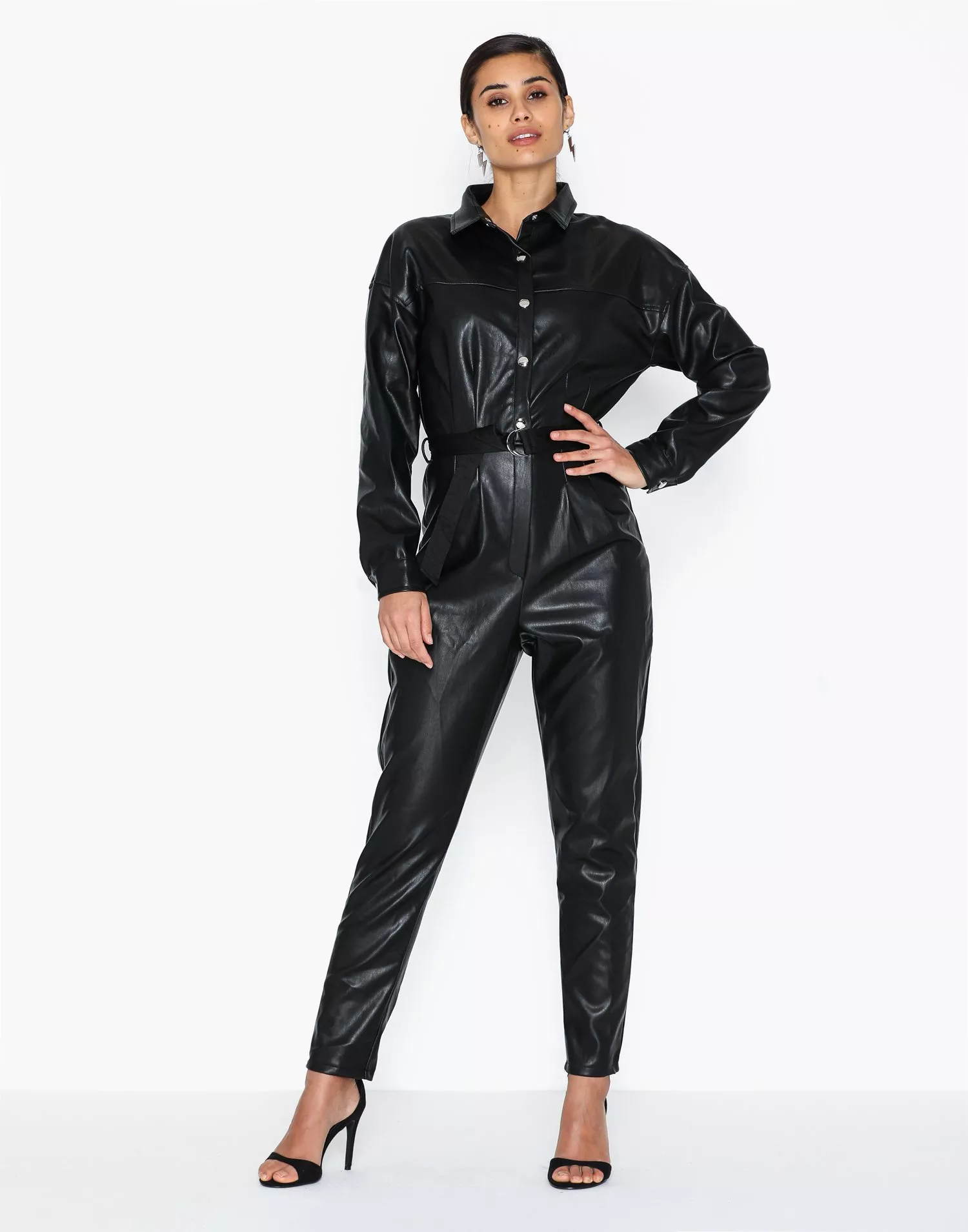 AVA Faux Leather Jumpsuit- black – Berlin's Boutique