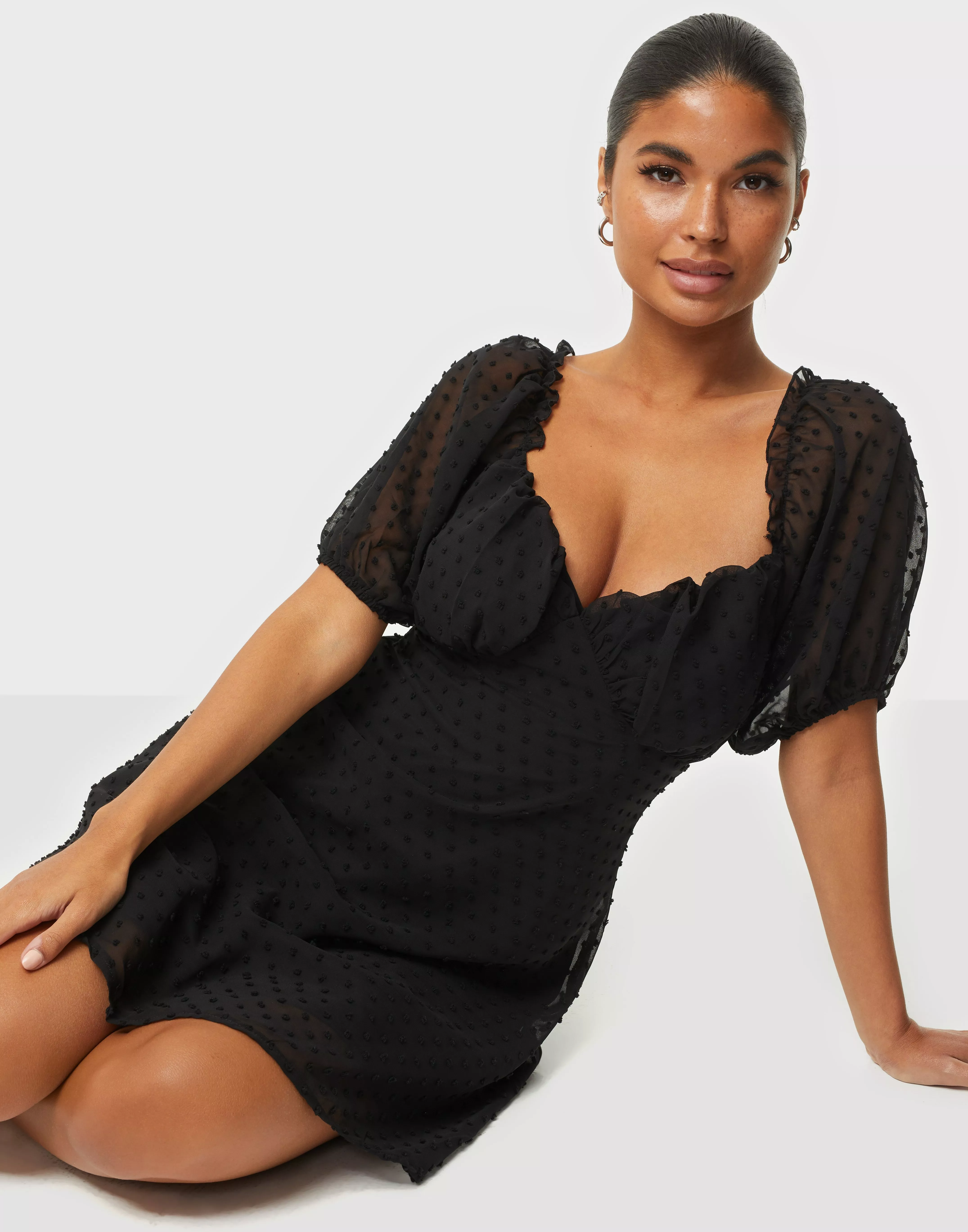 Missguided dobby milkmaid hotsell mini dress in black