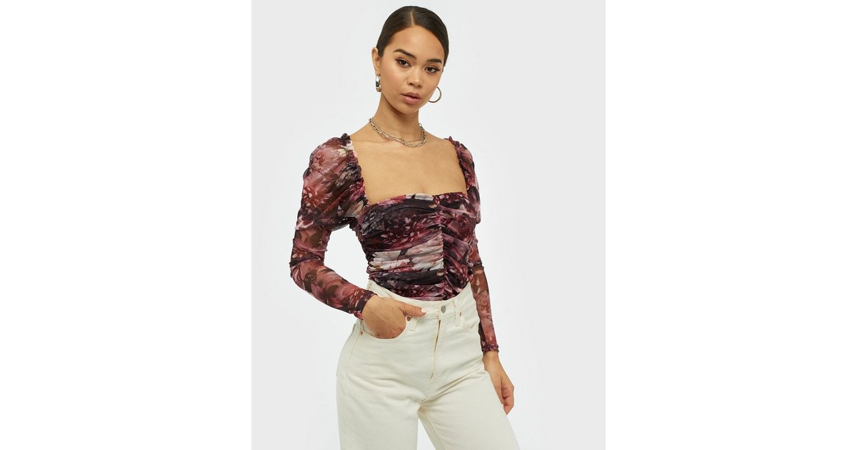 Buy Missguided Floral Print Milkmaid Ruched Body - Pink | Nelly.com