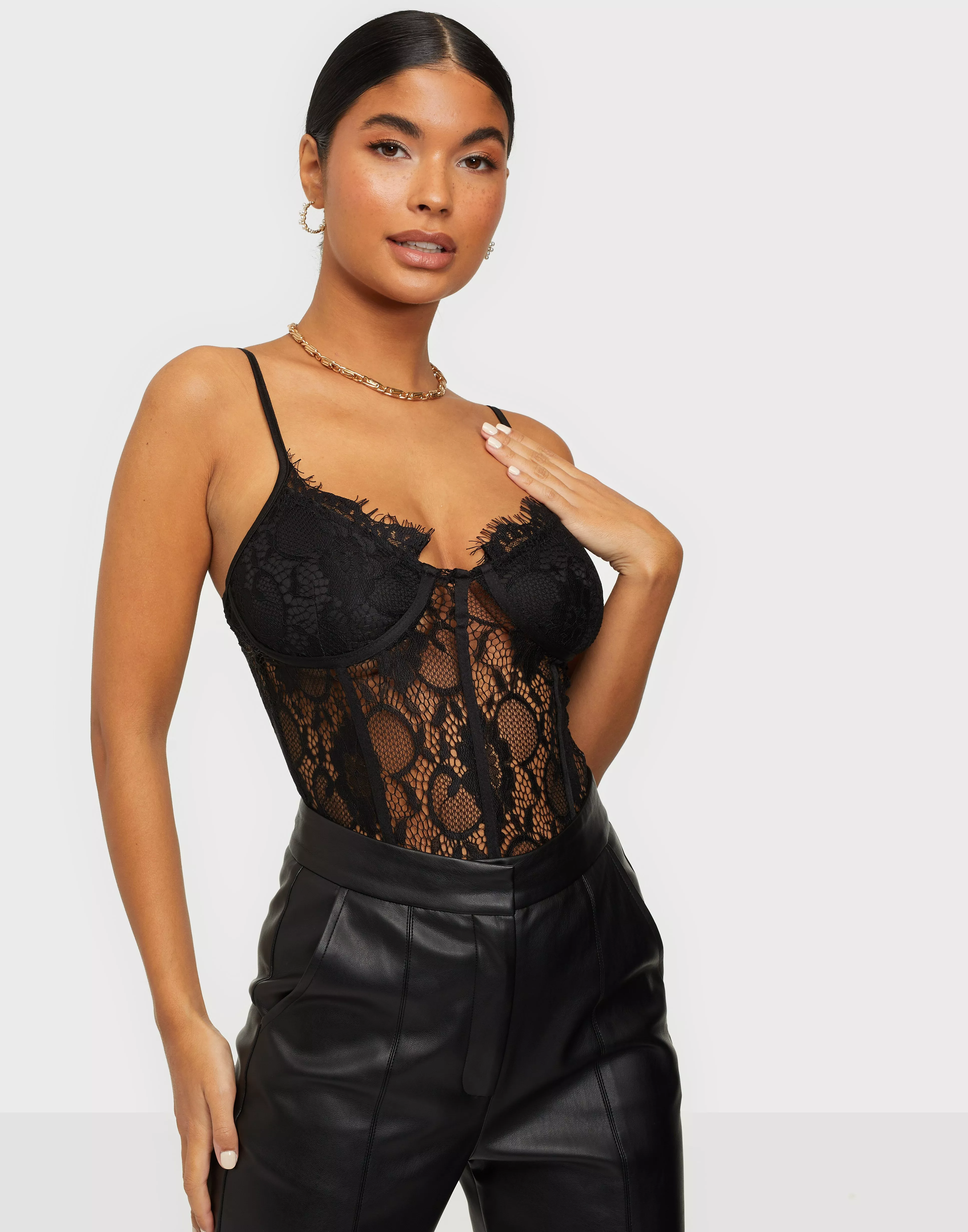 Missguided lace bodysuit in black