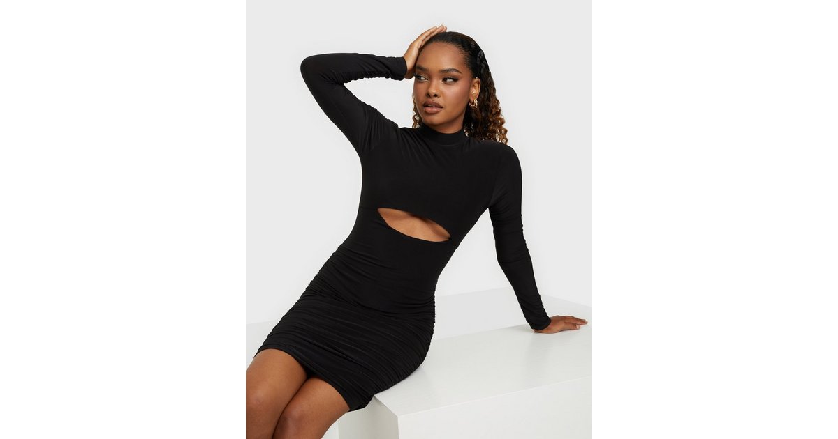 Buy Missguided High Neck Cutout Ruched Mini Dress - Black | Nelly.com