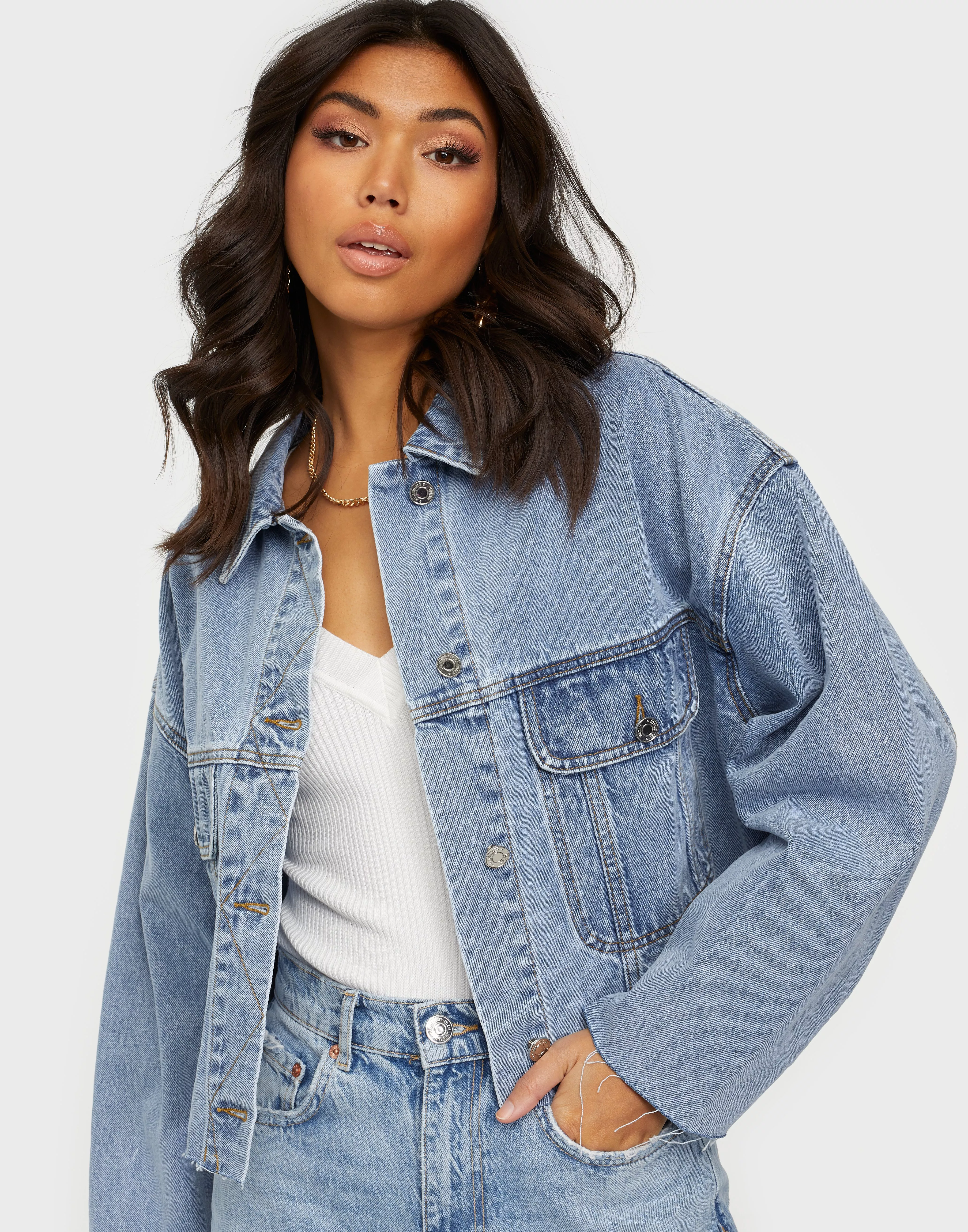 Missguided distressed outlet denim jacket