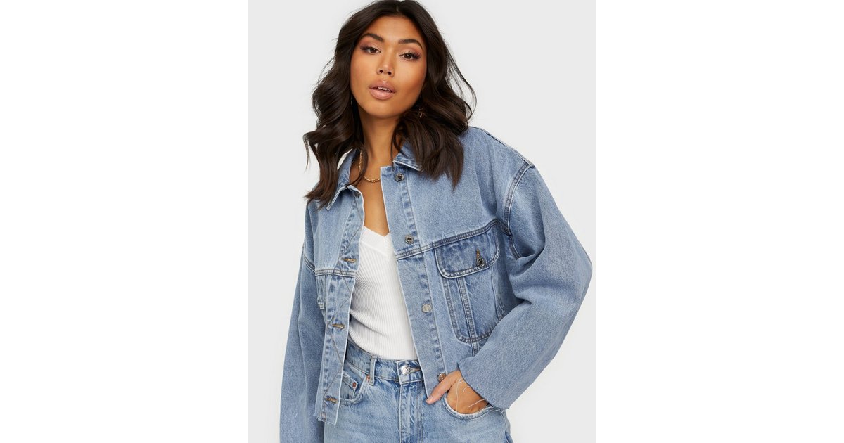 Buy Missguided Pleat Back Oversized 80s Denim Jacket Blue 9331