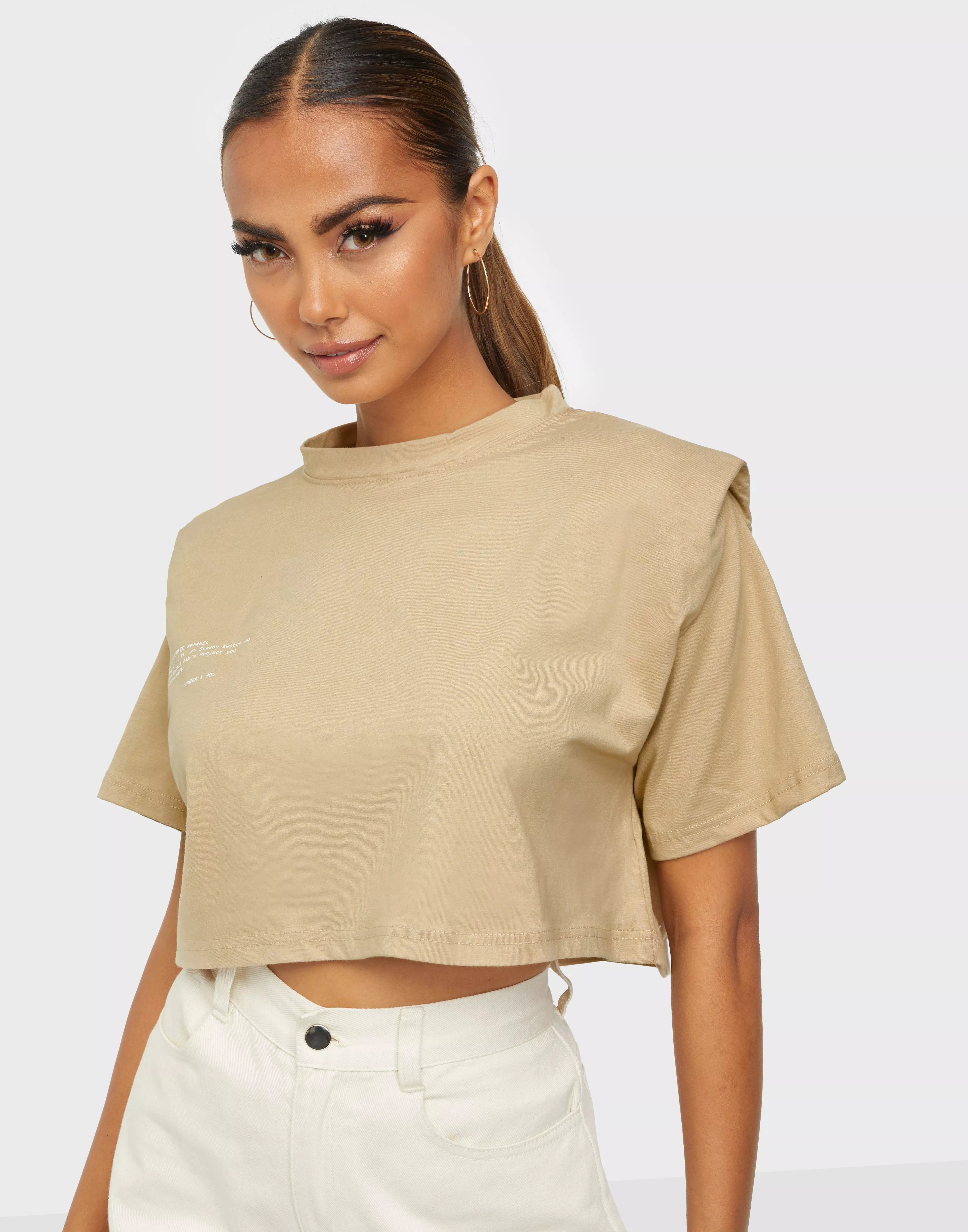 Buy Public Desire AMBER GILL SHOULDER PAD CROP T-SHIRT Fawn | Nelly.com