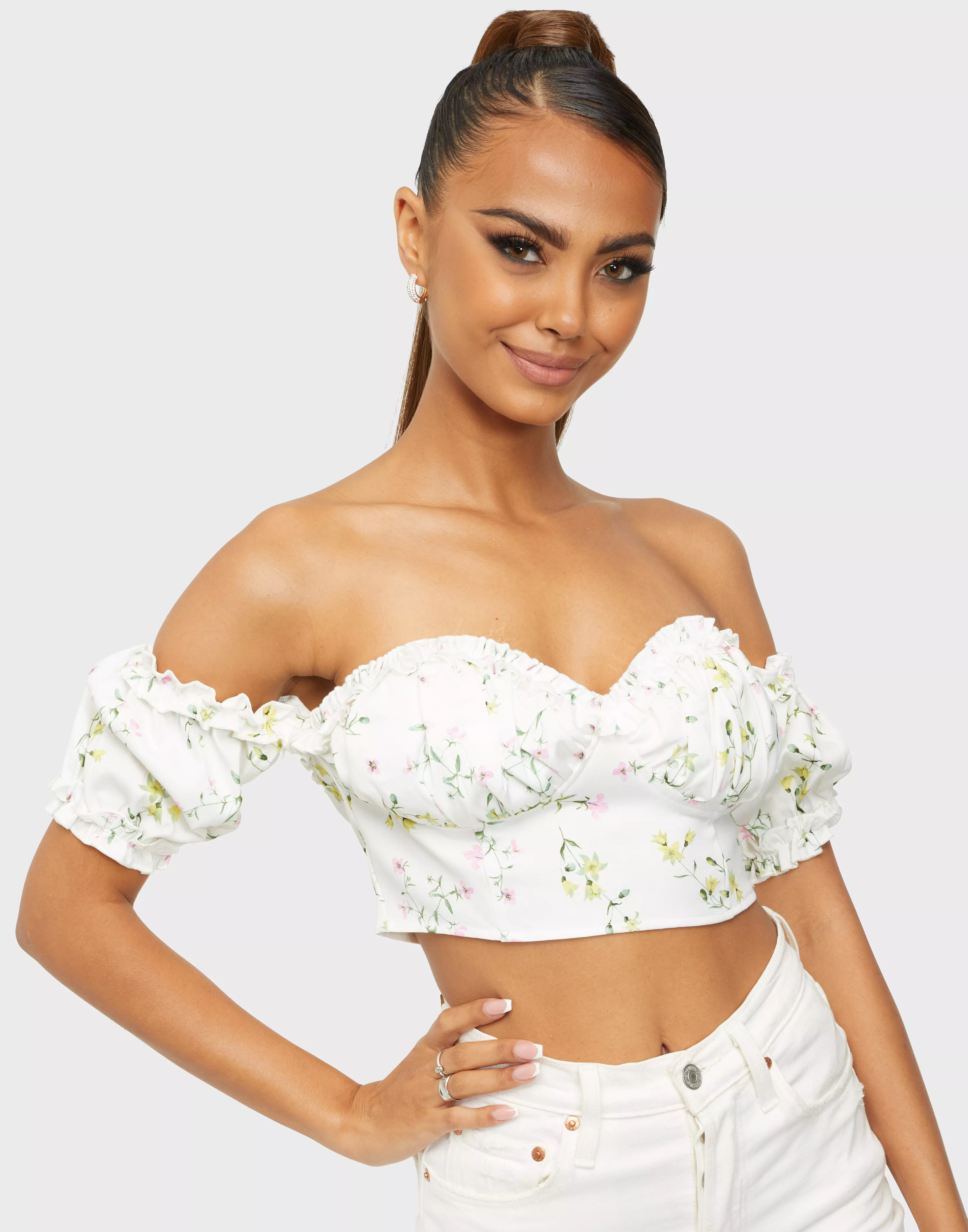 Buy Missguided Bardot Milkmaid Top Floral White Nelly