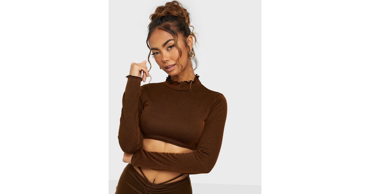 Brown Lettuce Hem Turtleneck