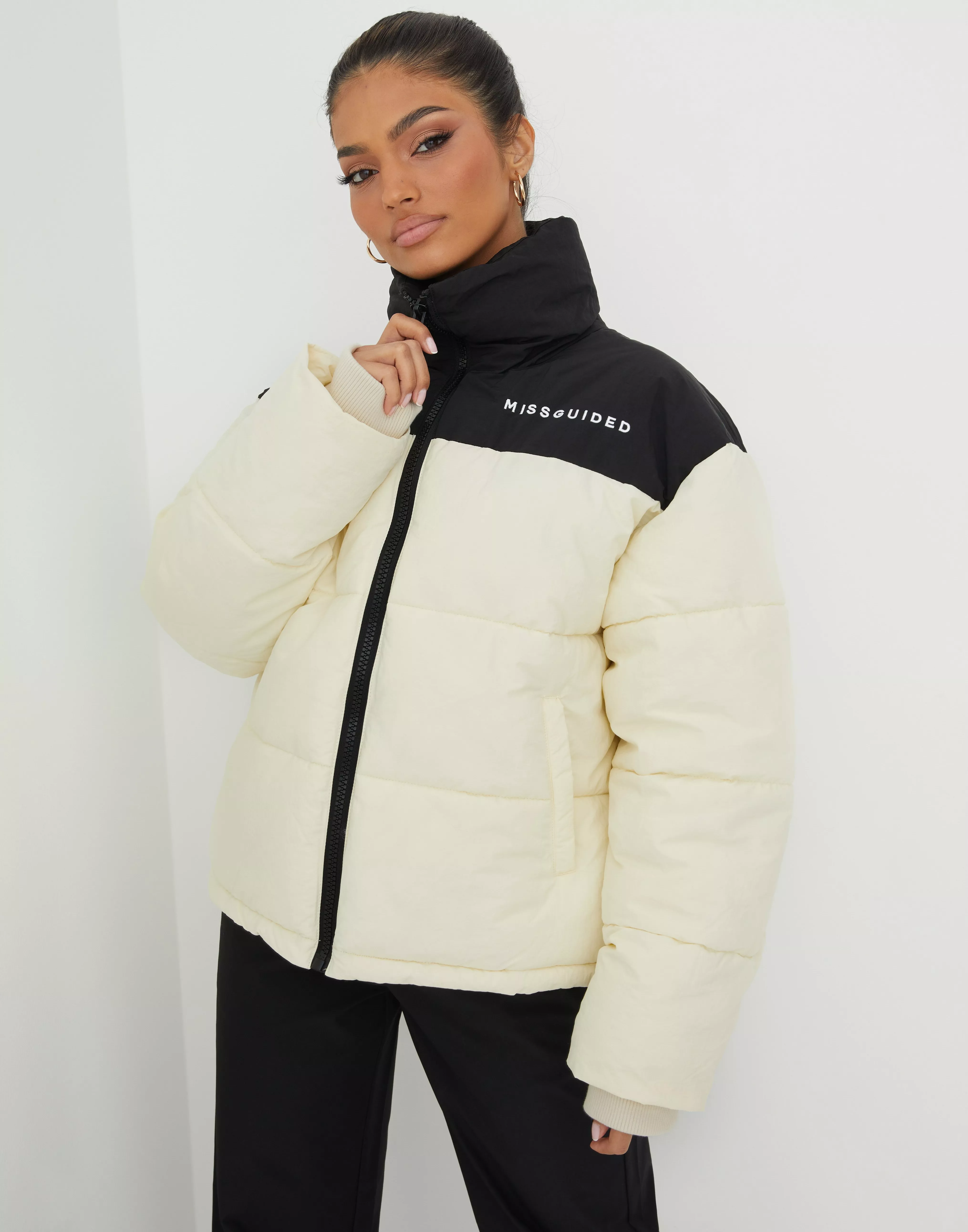 Missguided cream store puffer jacket