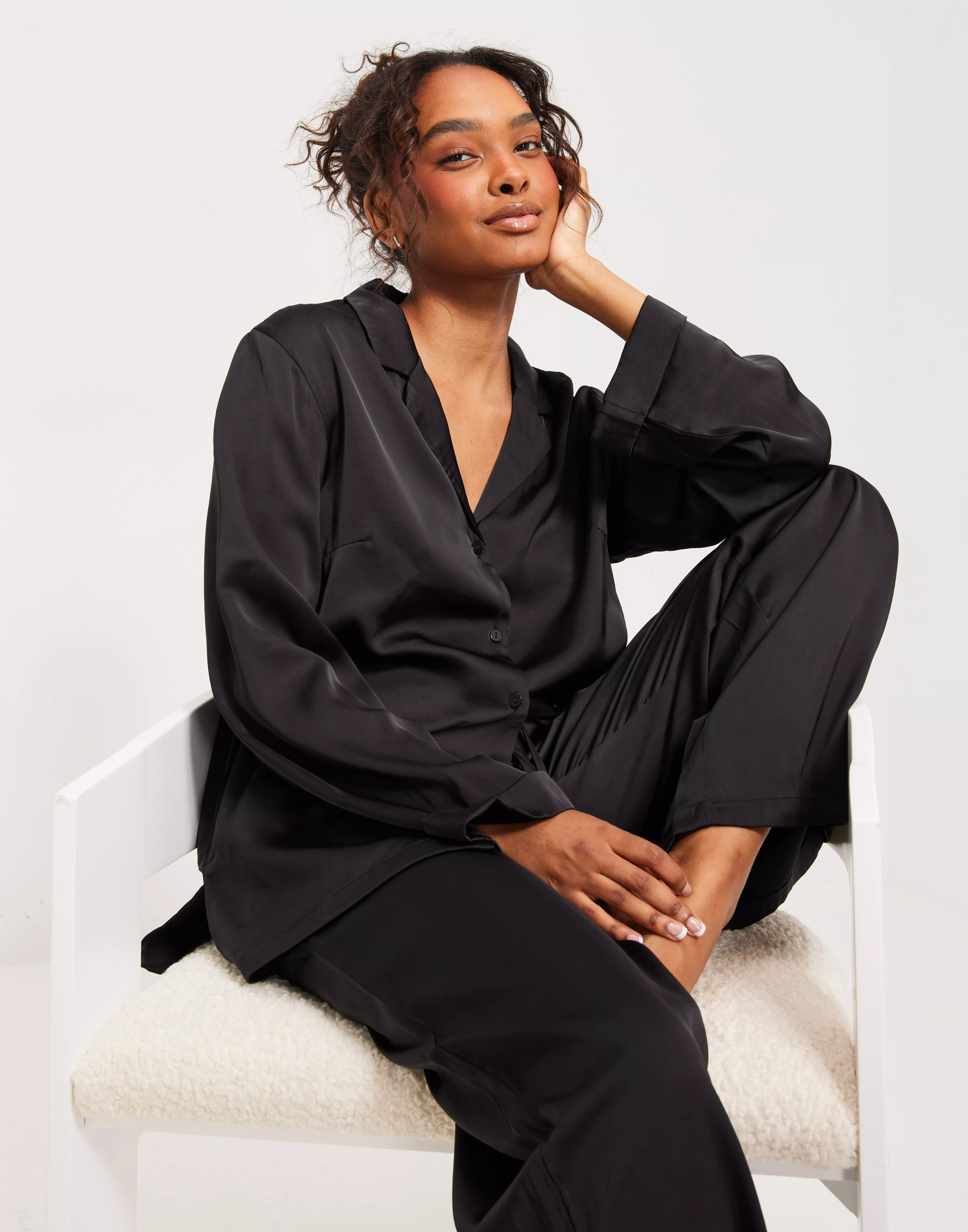 M&s black satin online pyjamas