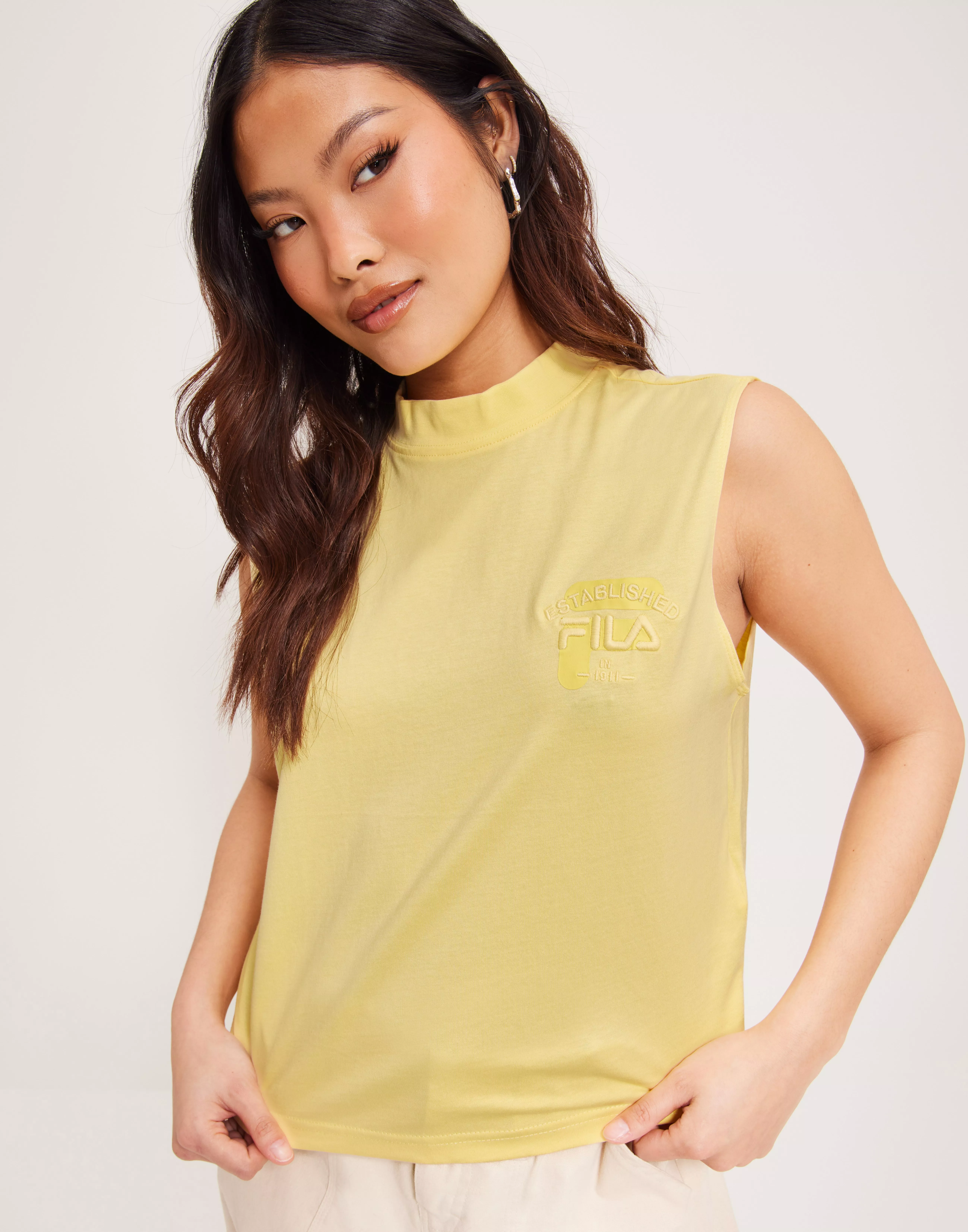 Yellow fila crop clearance top