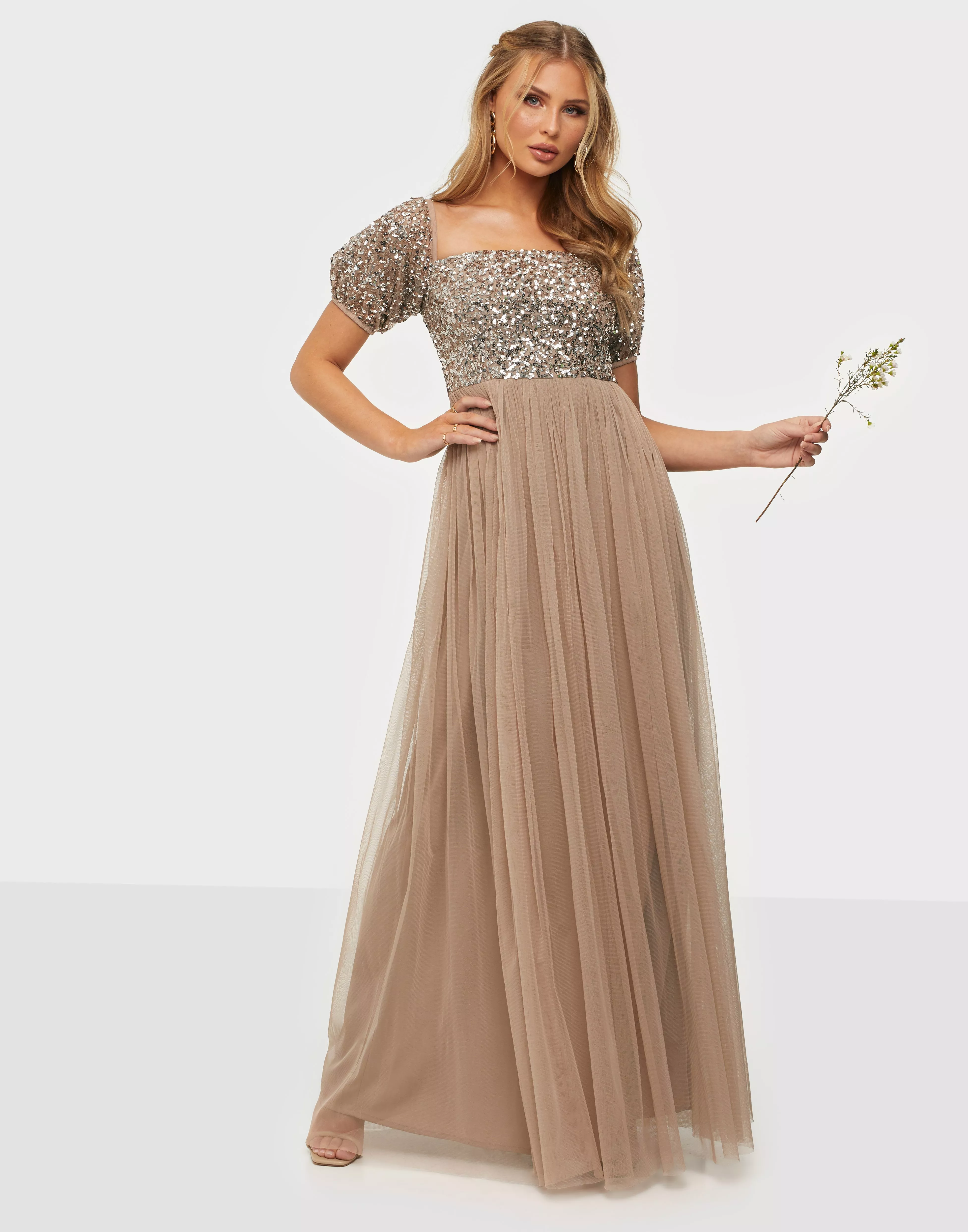 Buy Maya Bardot Delicate Sequin Maxi Dress Taupe Nelly