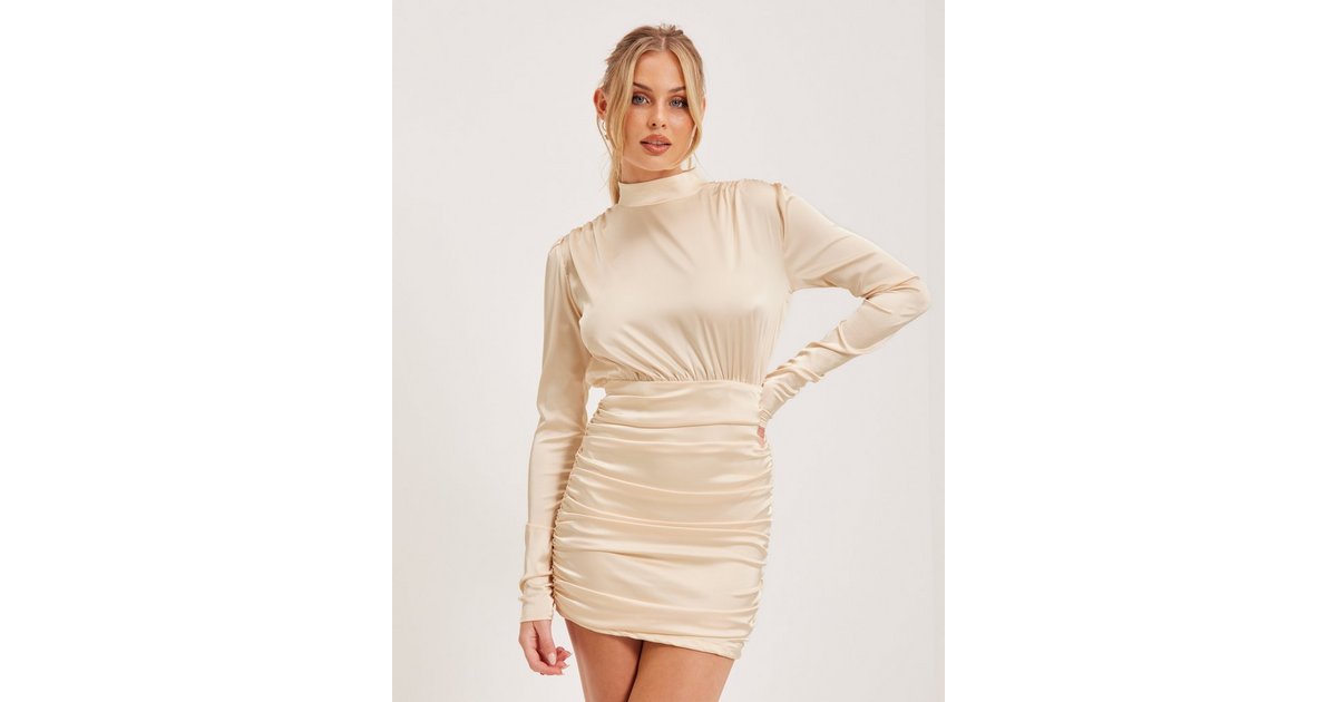 High neck best sale ruched satin dress