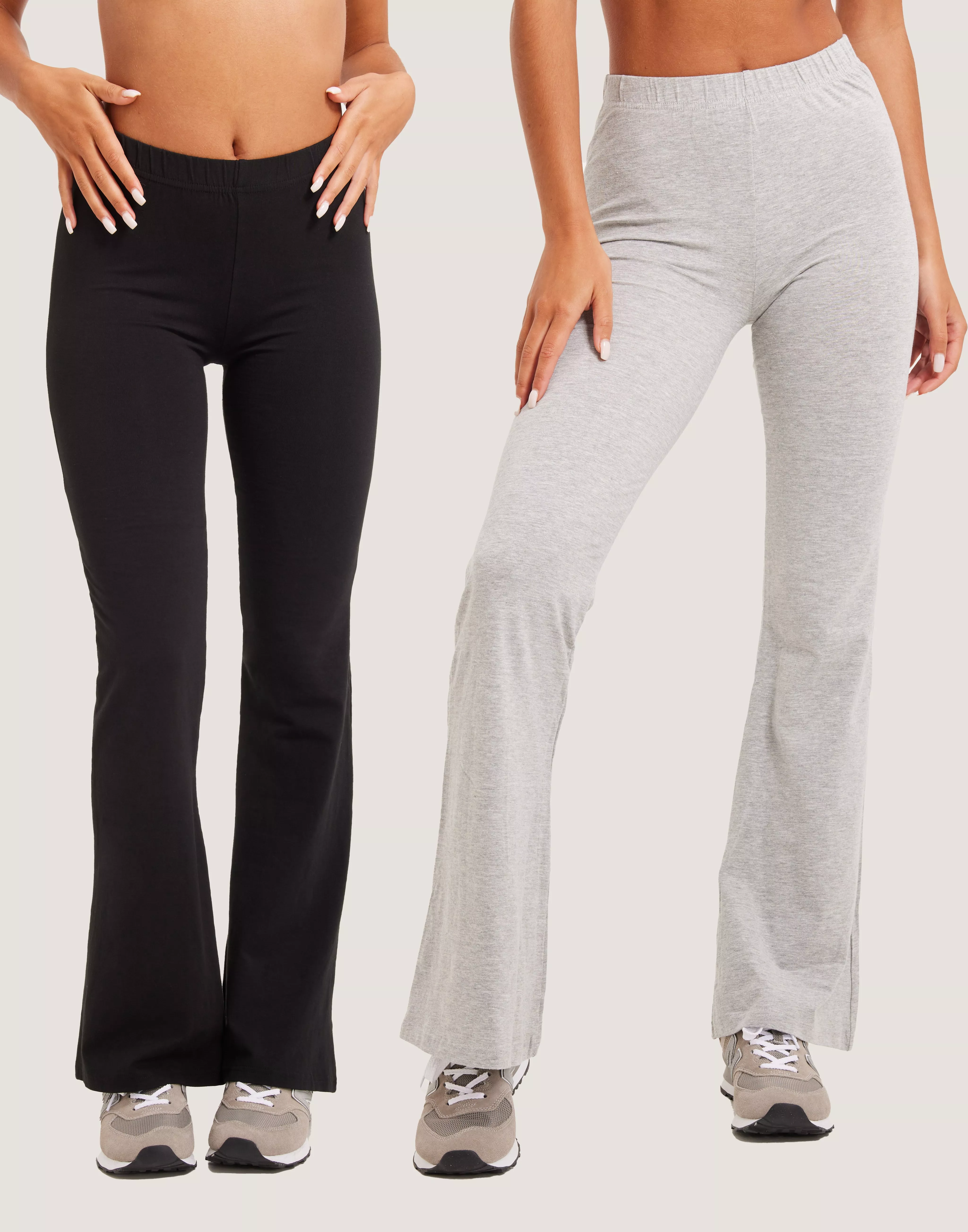 Missguided 2-pack ribbed flare pants in black and gray