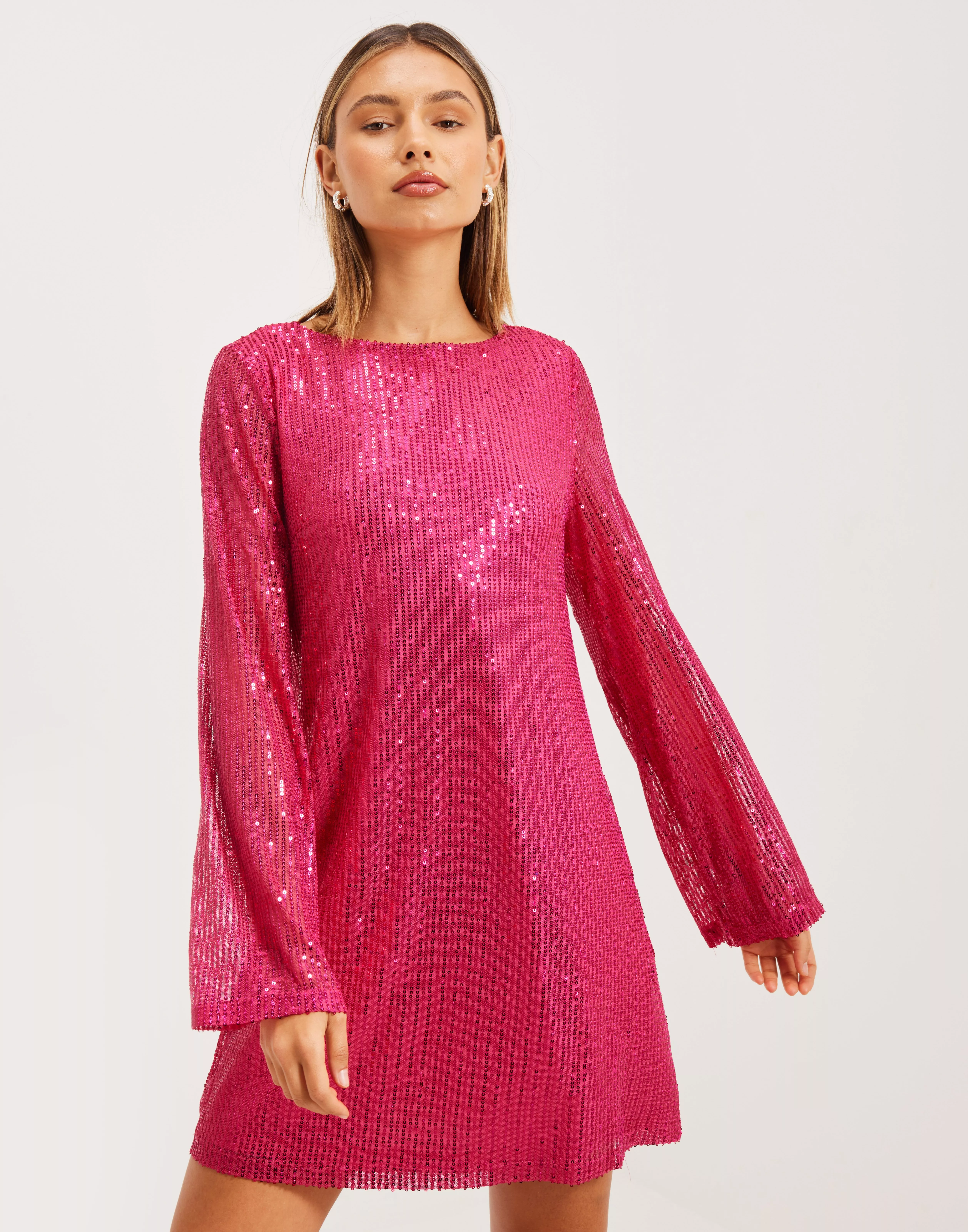 Staple Faciliteter opkald Buy Glamorous Nelly x Glamorous Long Sleeve Sequin Dress - Hot Pink | Nelly .com