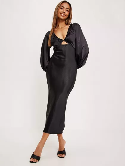 TRULY MADLY L/S SATIN MIDAXI DRESS