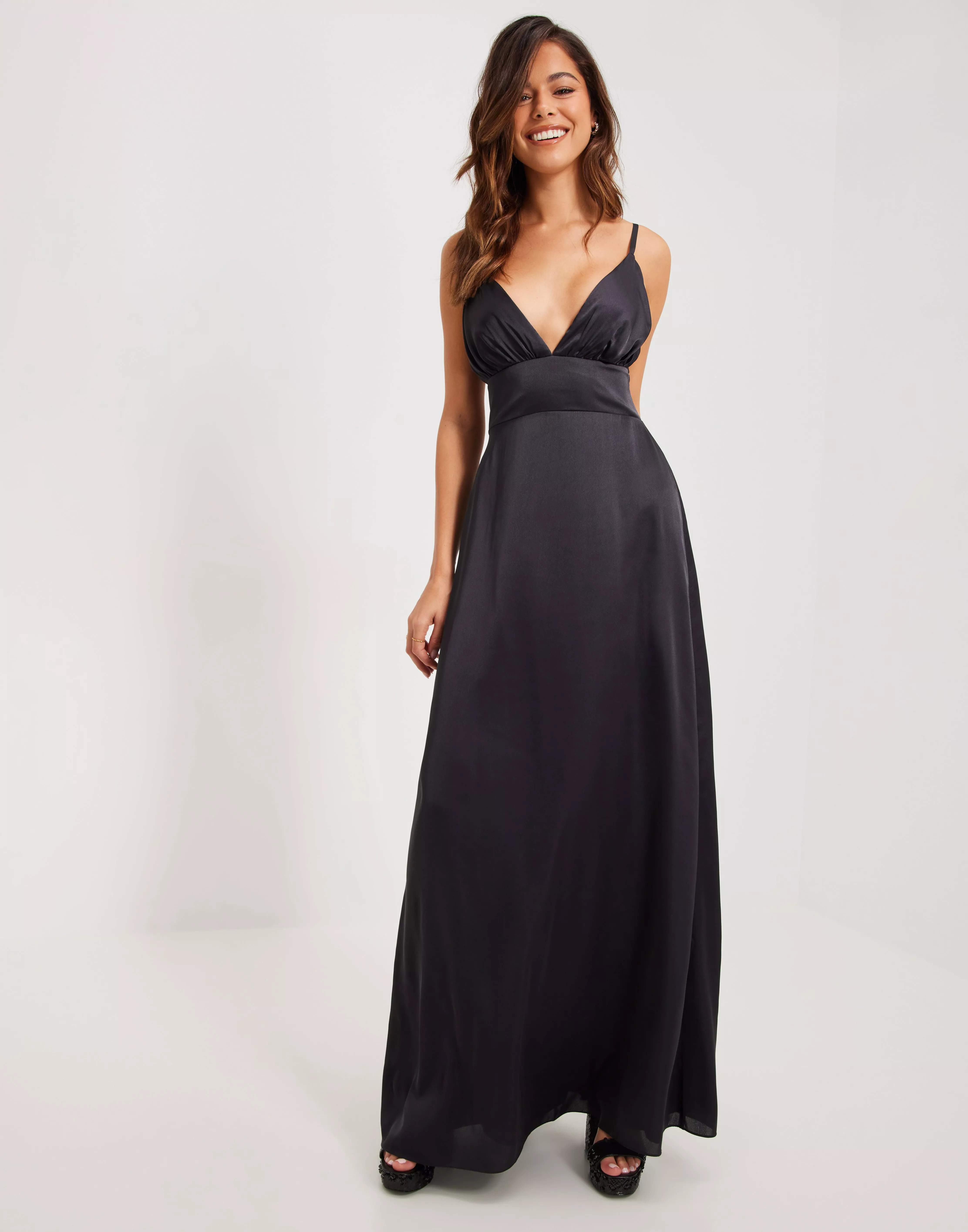 Buy Maya SATIN CAMI MAXI DRESS WITH DELICATE TIE BACK - Black