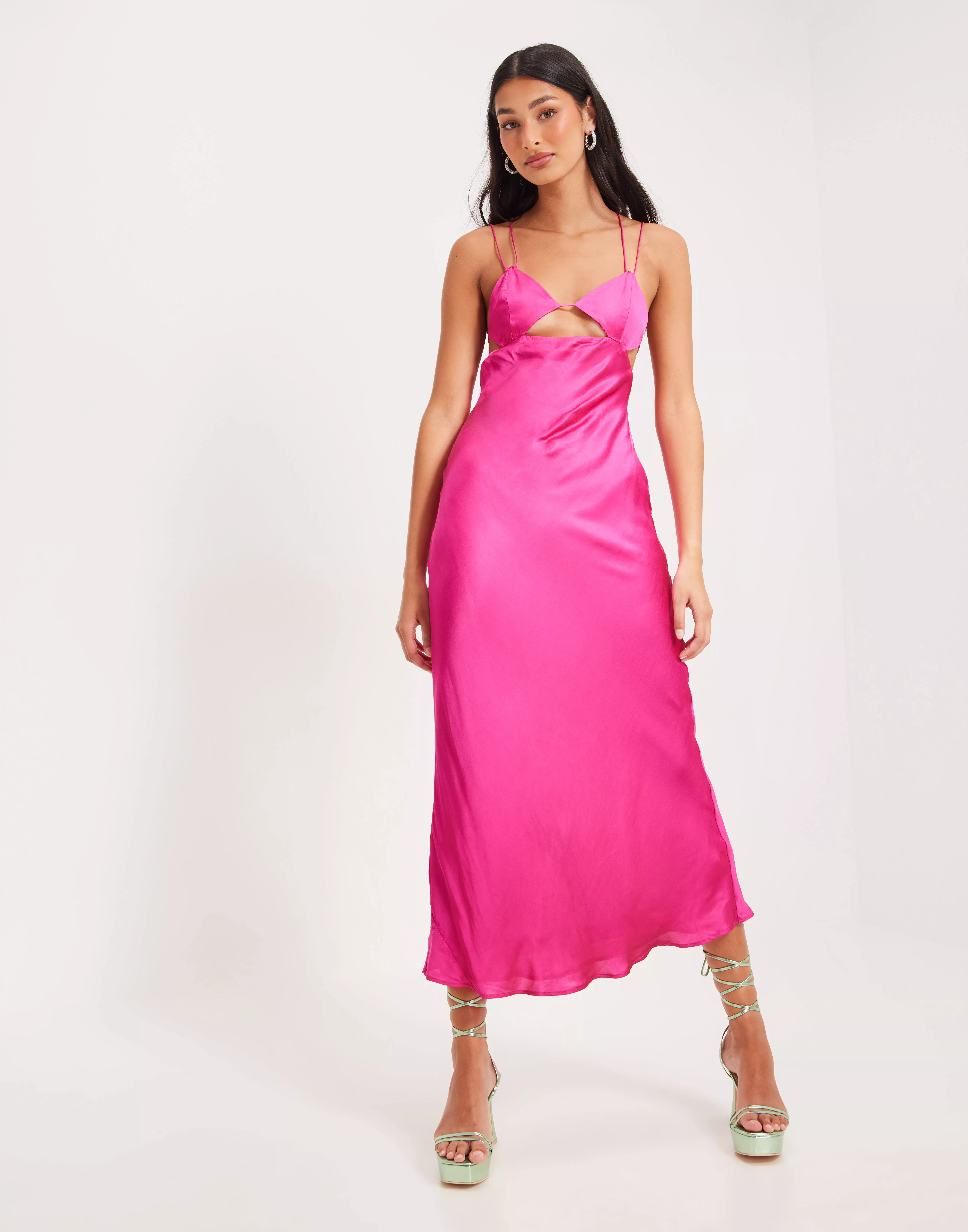 Bardot Lucia Midi Slip Dress in Hot Pink