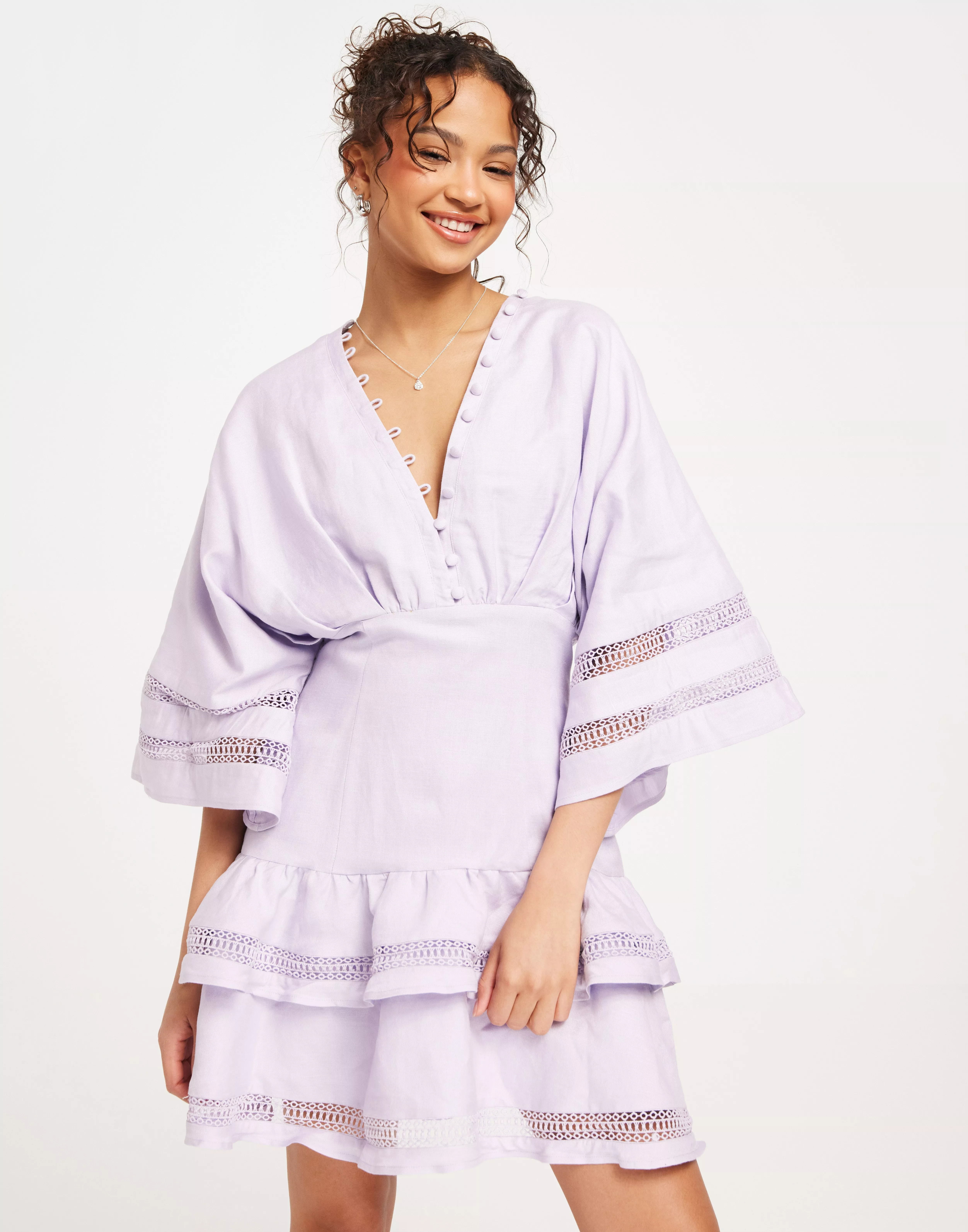 Embla linen frill mini dress