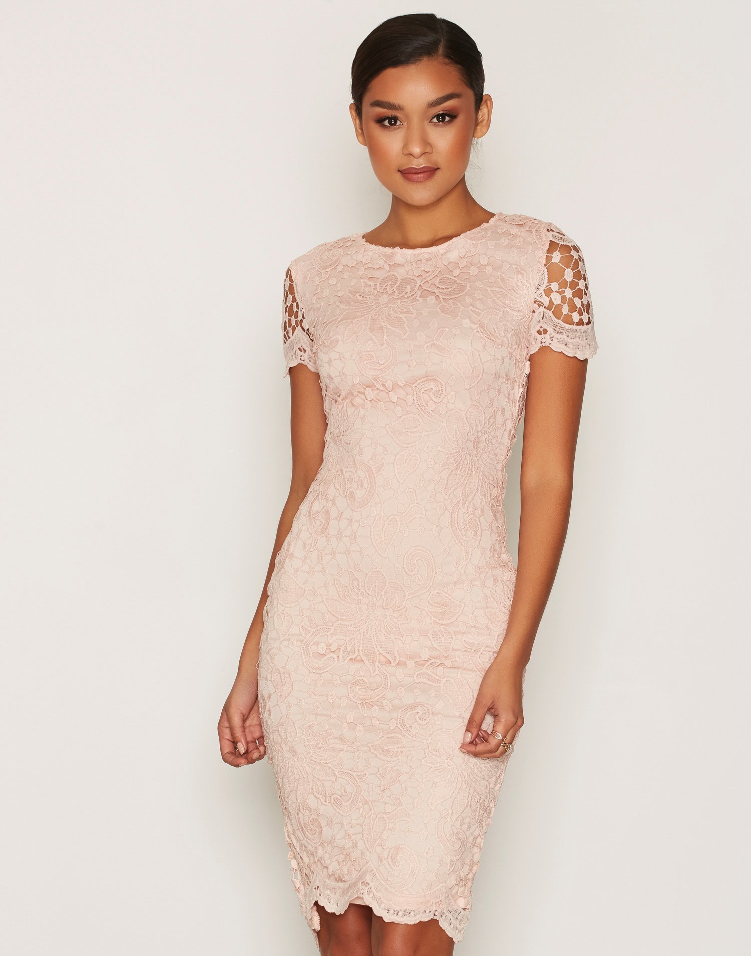 Short Sleeve Midi Lace Dress