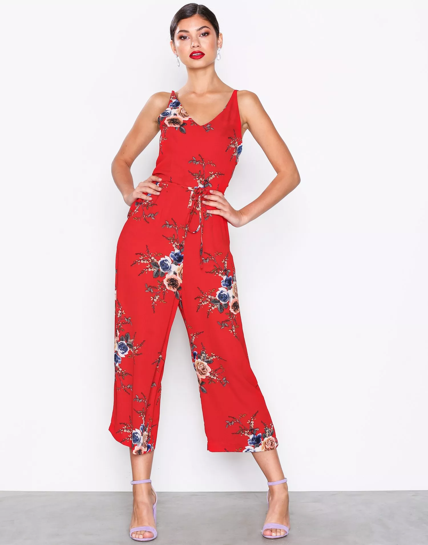 Red floral best sale culotte jumpsuit