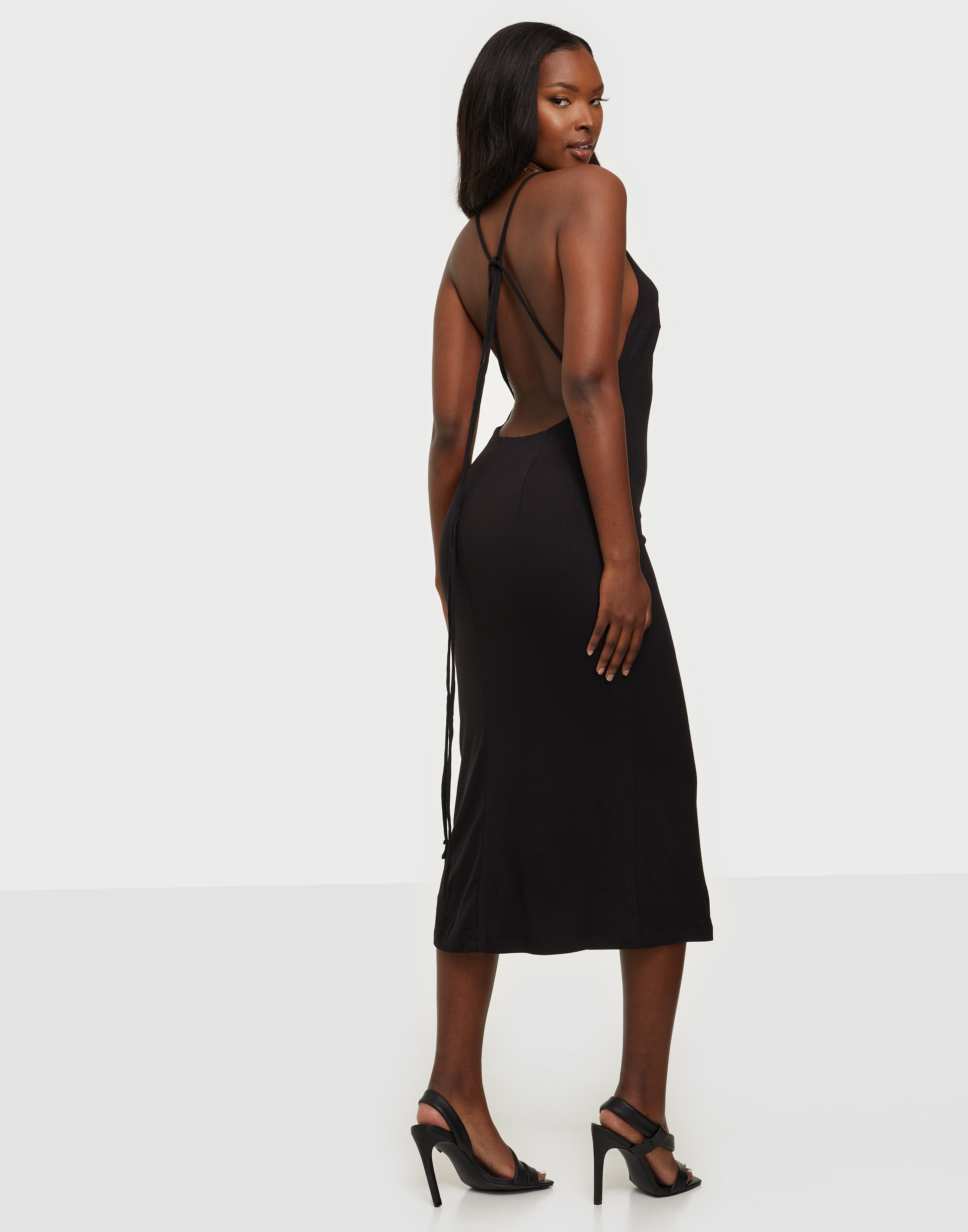 bardot backless slinky dress