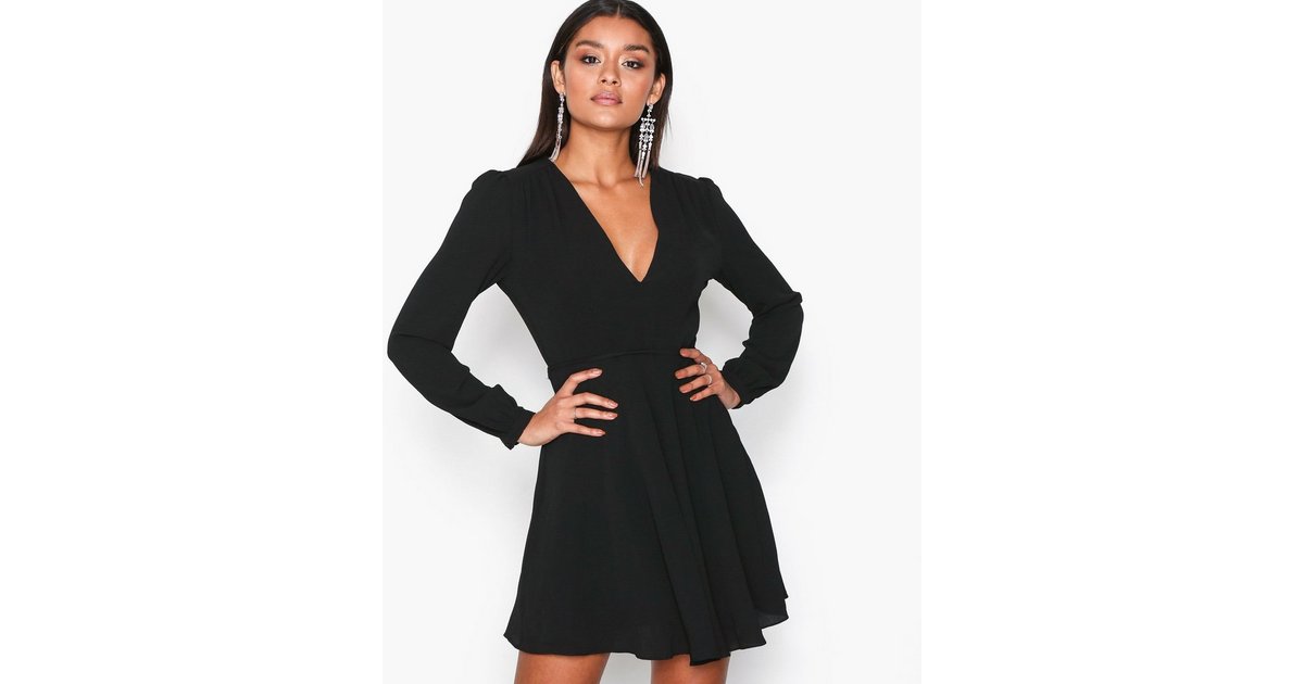 Buy Glamorous Nelly x Glamorous Long Sleeve Flounce Dress - Black ...