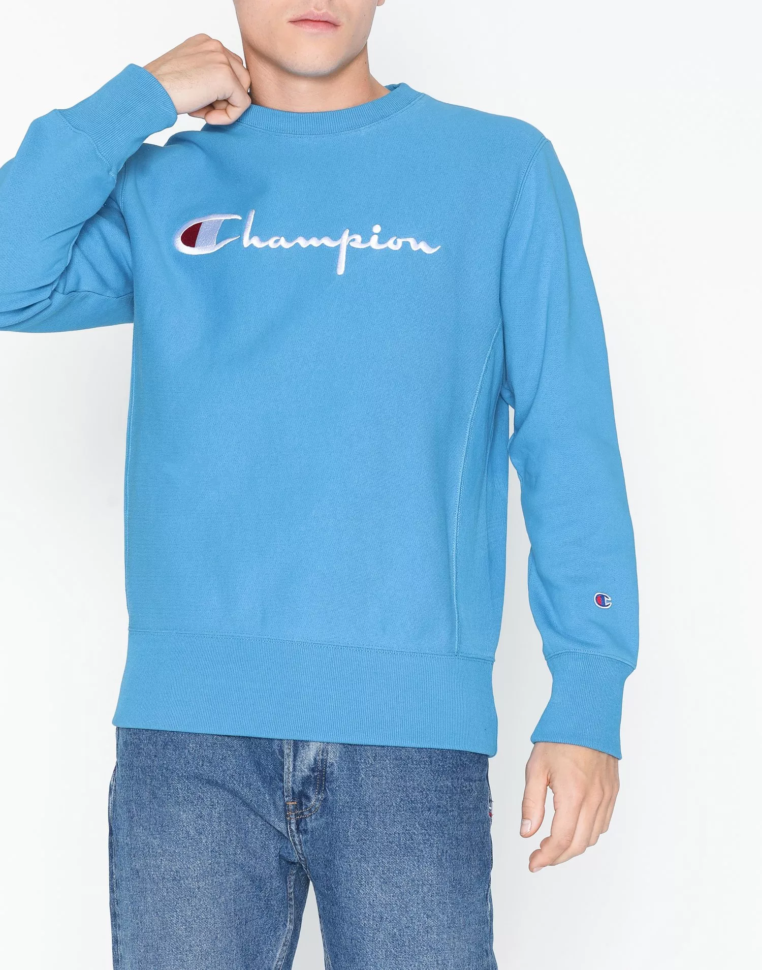 Light blue champion crewneck 2024 sweatshirt