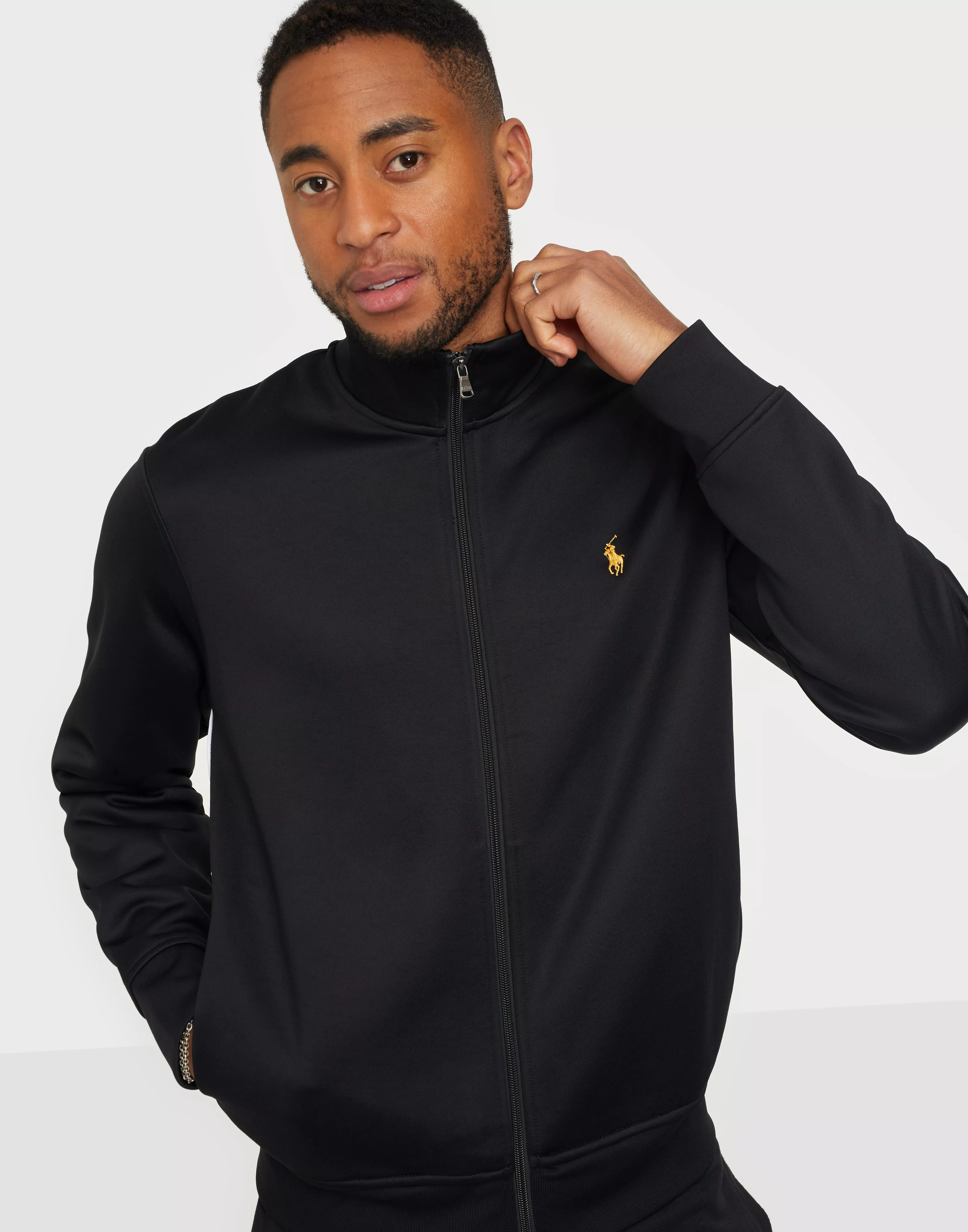 Black polo zip up jacket sales
