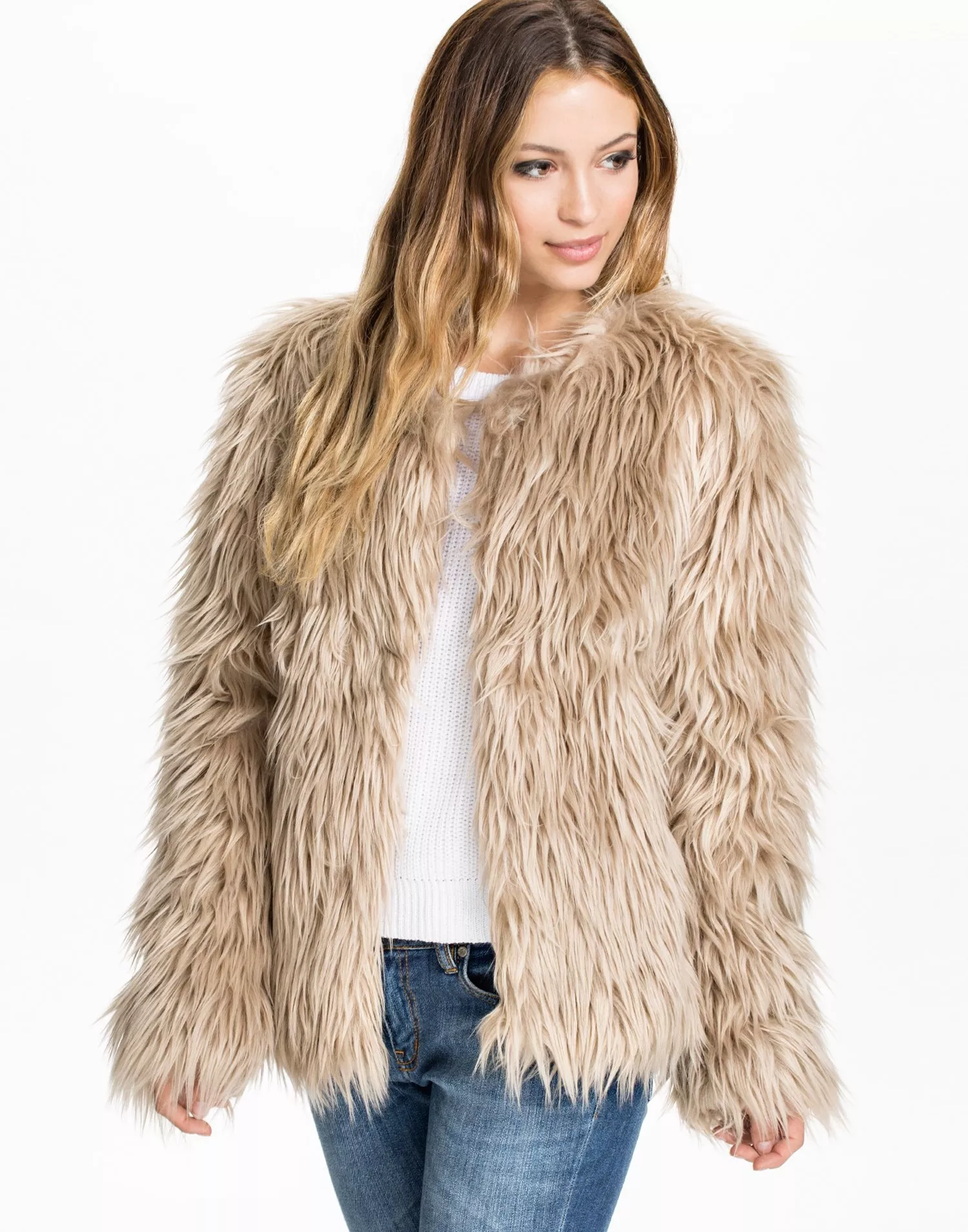 Buy NLY Trend Fake Fur Jacket - Beige