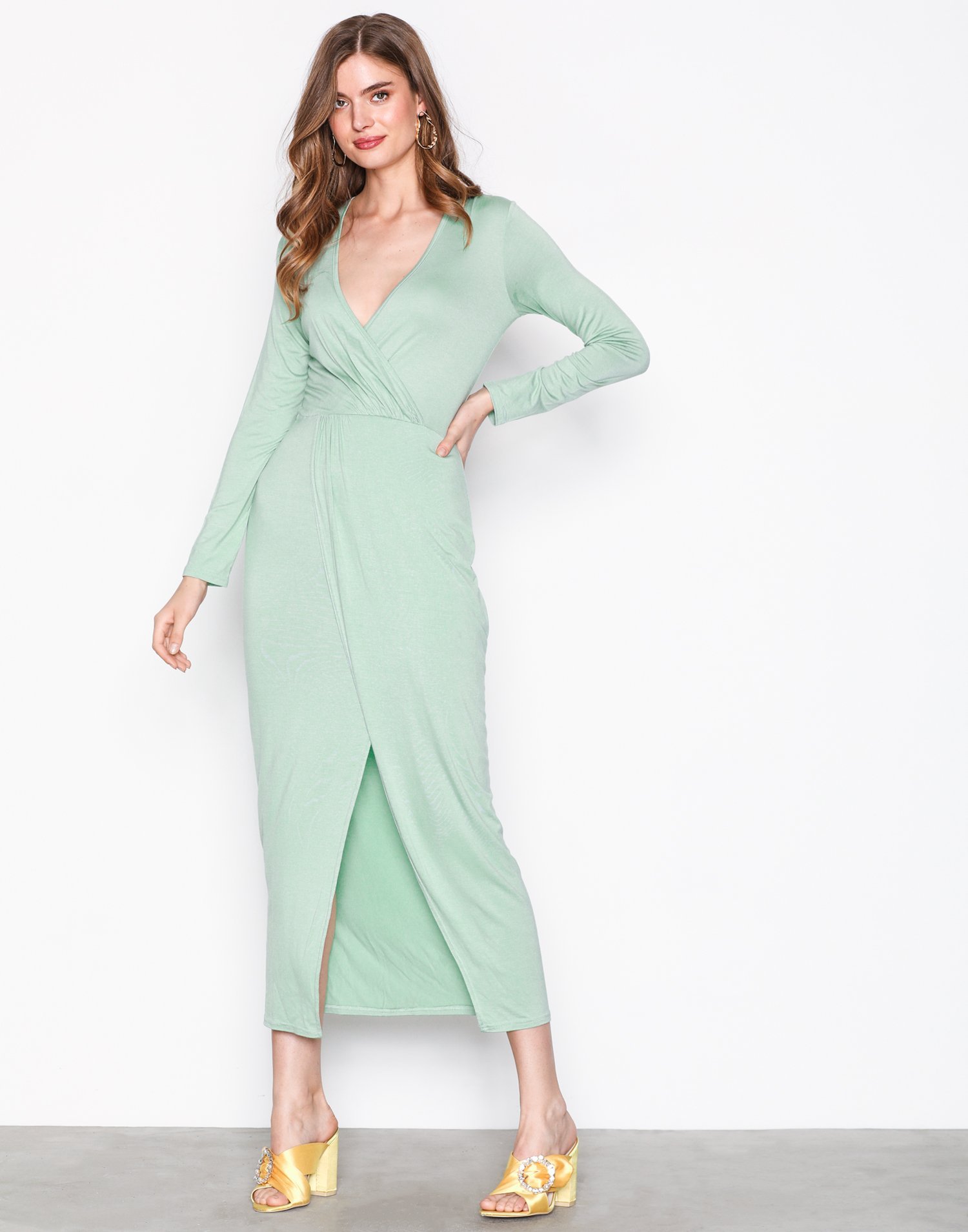 Mint Long Sleeve Wrap Dress