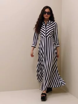 Osta Y.A.S YASSAVANNA LONG SHIRT DRESS S. NOOS - Black W White Stripes