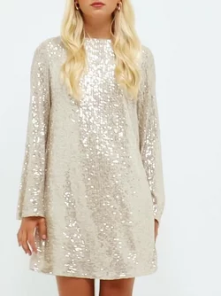 luge Dare mental Buy Glamorous Nelly x Glamorous Long Sleeve Sequin Dress - Silver | Nelly .com